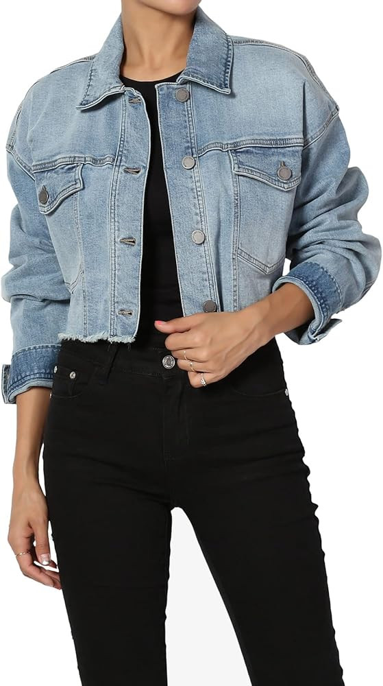 TheMogan S~3X Vintage Distressed Dark Washed Slim Fit Cropped Denim Jacket | Amazon (US)