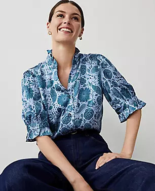 Floral Ruffle Button Top | Ann Taylor (US)