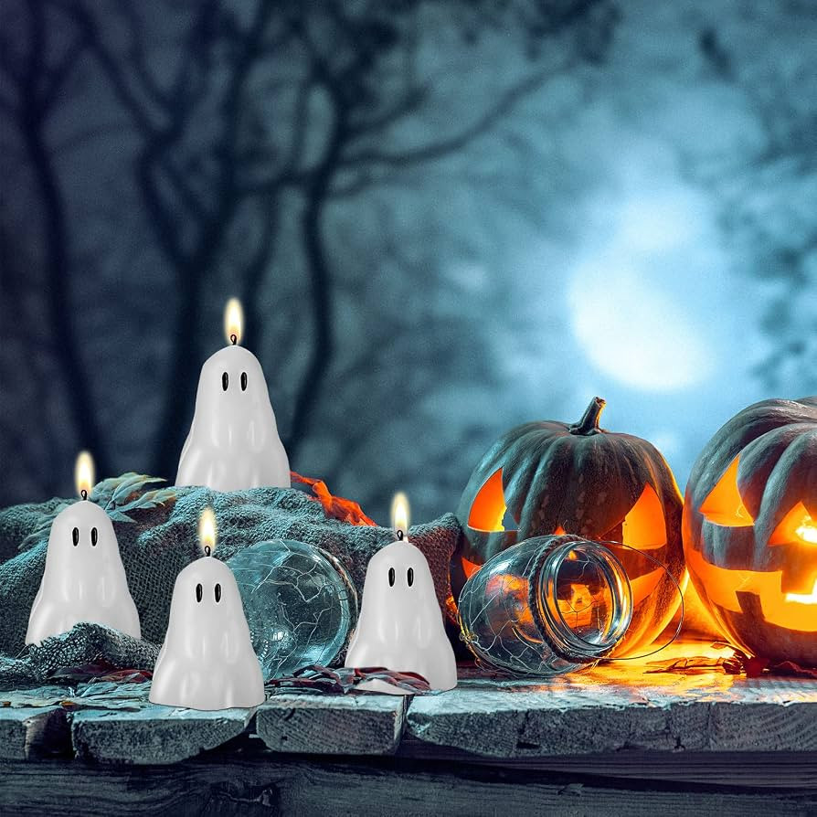 Jutom 10 Pcs Halloween Ghost Candles White Burning Candles Soy Wax for Halloween Home Table Party... | Amazon (US)