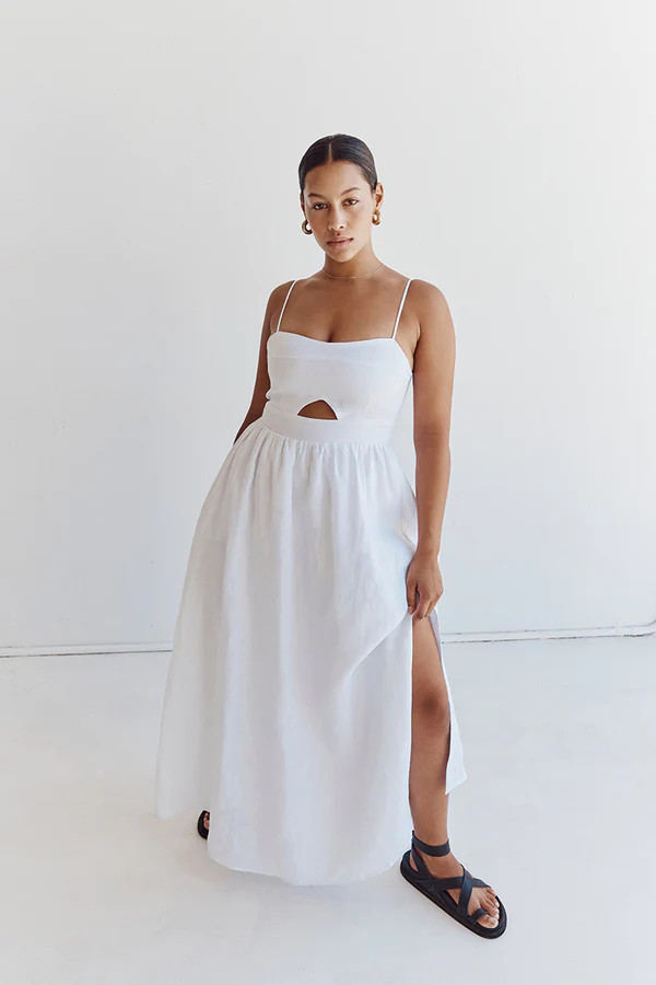 HARPER WHITE LINEN MIDI DRESS | DISSH