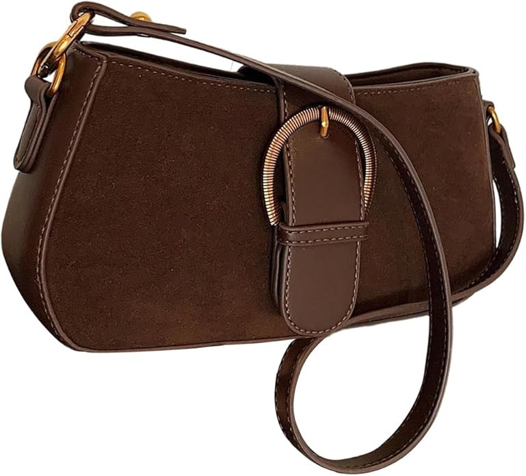 Women's Retro Zipper Suede Shoulder Handbags Top Handle Buckle Underarm Purse | Amazon (US)
