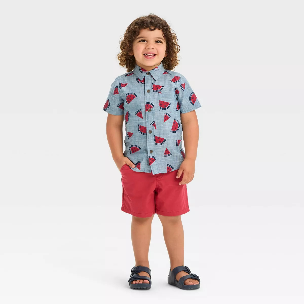 Toddler Boys' Short Sleeve Watermelon Slub Poplin and Broad Cloth Set - Cat & Jack™ Blue | Target