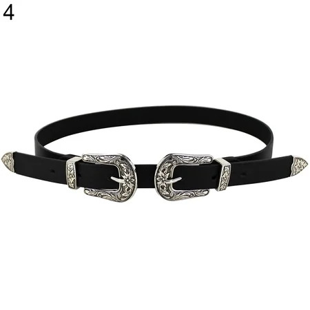 Women Faux Leather Single/Double Buckle Western Cowgirl Waist Belt Waistband | Walmart (US)