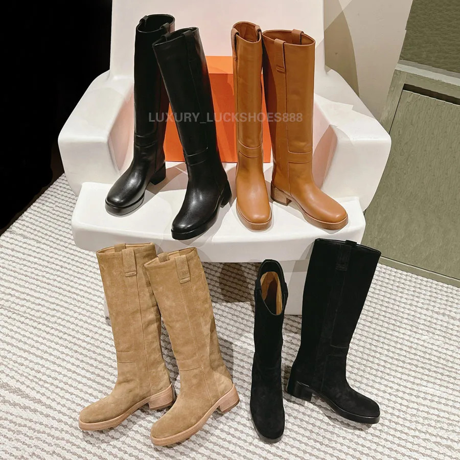 Designer Genuine Leather Knight Knee Boots With Chunky Block Heel   High Quality Suede, Fashionab... | DHGate