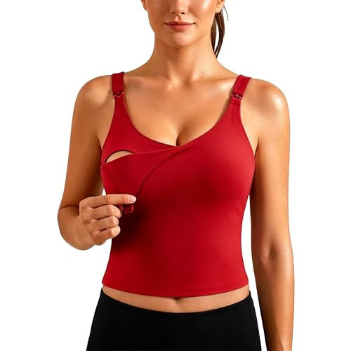 Ecavus Nursing Bras for Breastfeeding,Longline Sports Nursing Tank Tops Red | Amazon (US)