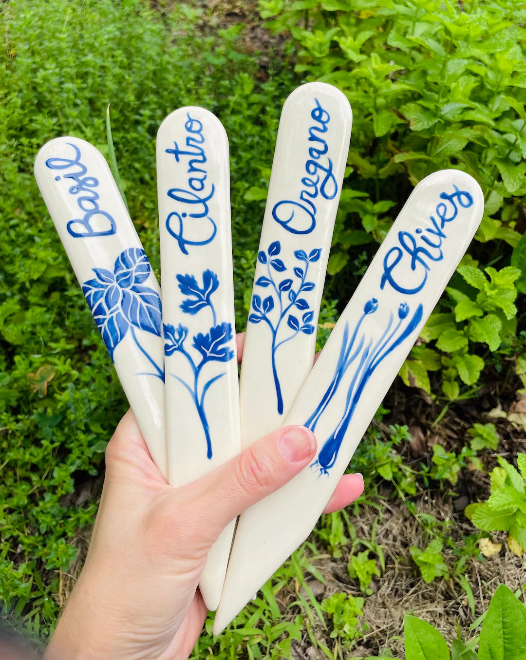 Hand-painted Ceramic Garden Markers, Herb Labels, MADE TO ORDER - Etsy | Etsy (US)