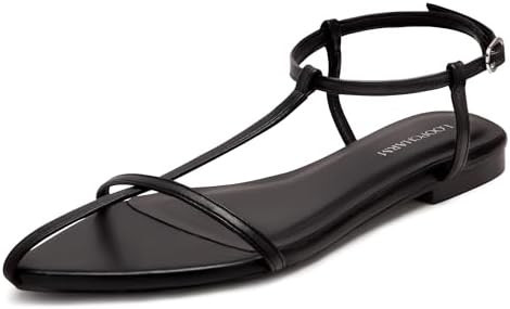 Women's Flat Sandals Pointed Open Toe T-Strap Comfortable Gladiator Summer Slide Strappy Sandals | Amazon (US)