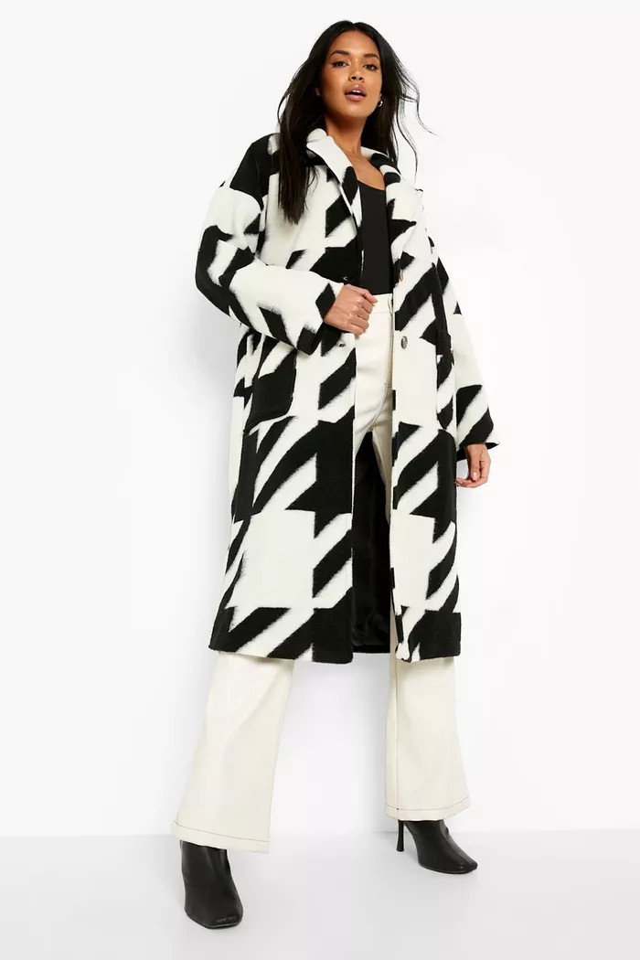Oversized Dogtooth Wool Look Coat | boohoo (US & Canada)