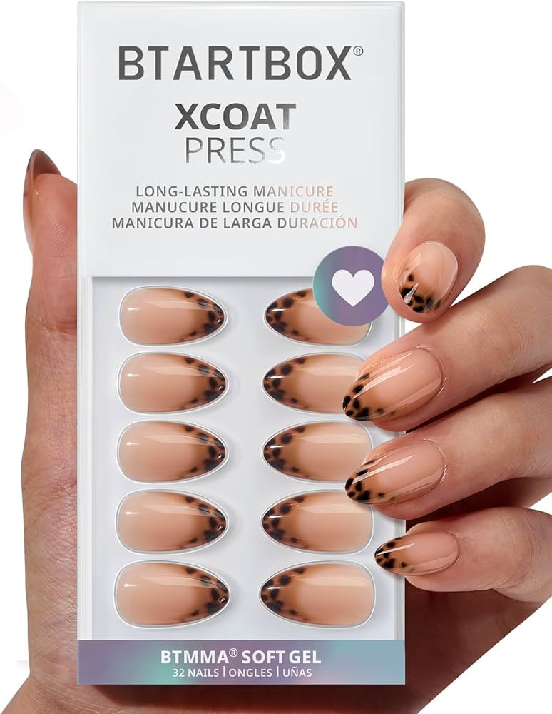 BTArtbox Press On Nails Almond - Espresso Leopard, Lamp-Curable Short French Tip Press On Nails w... | Amazon (US)