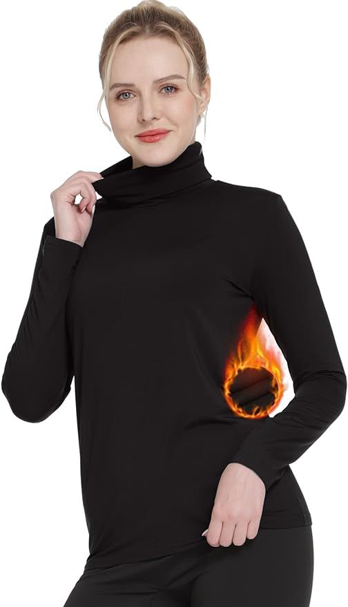 MANCYFIT Thermal Top for Women Turtleneck Shirt Long Sleeve Undershirt Ultra Soft Fleece Lined Ba... | Amazon (US)