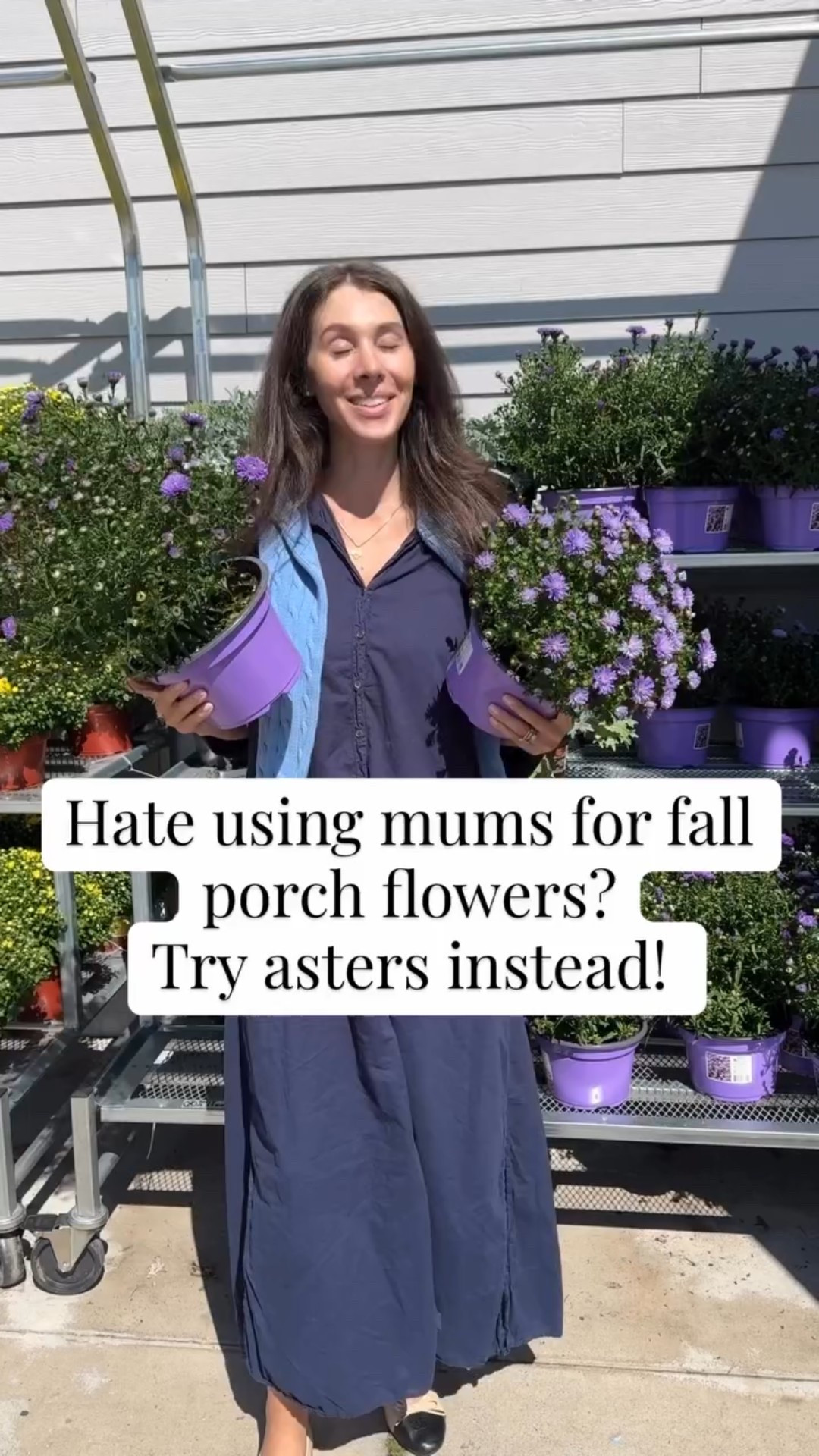 Mums seem to be very controversial - either you LOVE them for fall and can’t image your porch without them, or you HATE to see them once September cools down. If you fall into the I don’t like mums group (or you have trouble growing them and want to try something else) try asters! Asters can be put in the ground and will return yearly for most growing zones. They have a similar mounding growing shape and big beautiful flush of color. Do you grow asters? #gardening #fallporchdecor #fall #gardening101