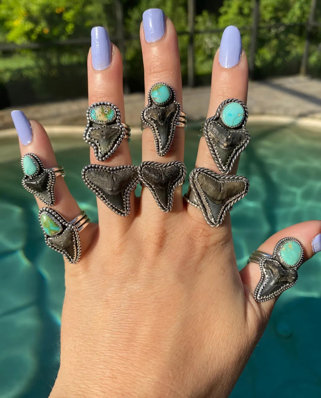 Fossilized Shark Teeth, Turquoise, & Sterling Silver Rings - Etsy | Etsy (US)
