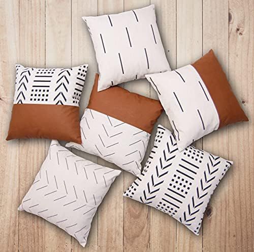 EFOLKI Boho Throw Pillow Covers for Couch and Bed 18x18 Set of 6, Boho Decor, Faux Leather, Farmh... | Amazon (US)