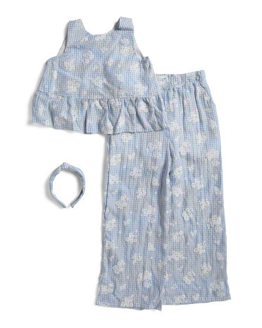 Girls 2pc Woven Tank And Wide Leg Pants Set With Headband | TJ Maxx