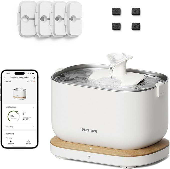Bundle of PETLIBRO App Monitoring Cat Water Fountain with Wireless Pump, 2.5L/84oz Dockstream Pet... | Amazon (US)