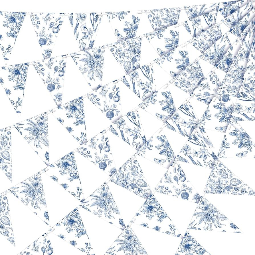 5 Pieces Blue White Vintage Floral Paper Pennant Garland Wedding Garland Triangle Banner for Wedd... | Amazon (US)