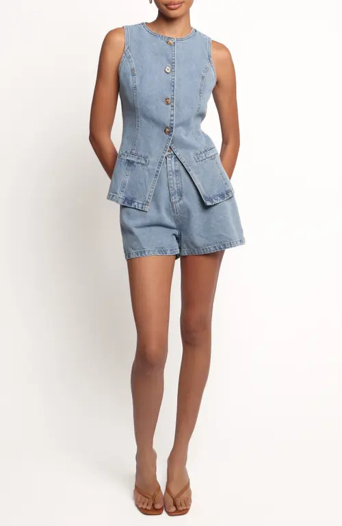 Petal & Pup Almana Denim Vest & Shorts Set in Medium Blue at Nordstrom, Size Large | Nordstrom