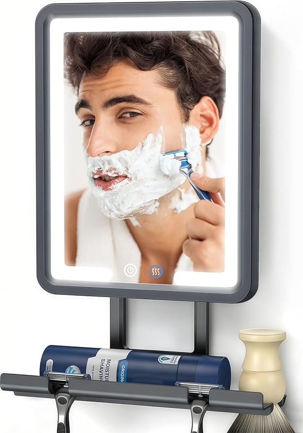 Heated Shower Mirror Fogless for Shaving with 3-Color Dimmable LED Lights, Rechargeable, 360 Degr... | Amazon (US)
