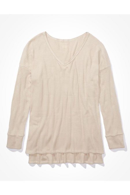 AE Soft & Sexy Plush V-Neck T-Shirt Women's Oatmeal XL | American Eagle Outfitters (US & CA)