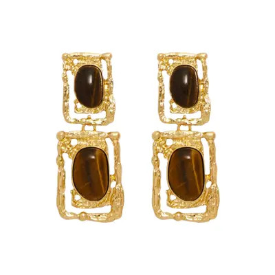 Petit Moments Ocean Relic Quartz Stone Drop Earrings in Gold/Brown at Nordstrom | Nordstrom