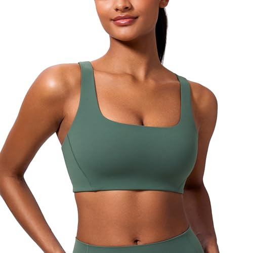CRZ YOGA Butterlift Double Lined Square Neck Sports Bras for Women - Wireless V-Shaped Racerback ... | Amazon (US)