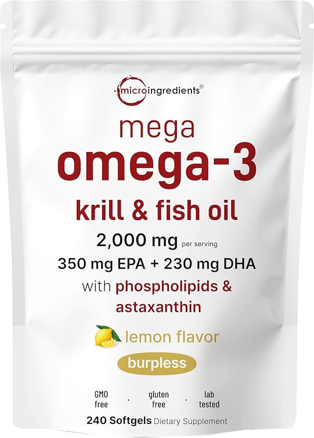 Mega Omega-3 Krill & Fish Oil 2,000mg Equivalent, 240 Softgels | Lemon Flavored | Burpless | Esse... | Amazon (US)