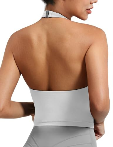 YEOREO Women's Halter Crop Top V Neck Workout Going Out Tank Top Hazel Padded Sleeveless Backless... | Amazon (US)
