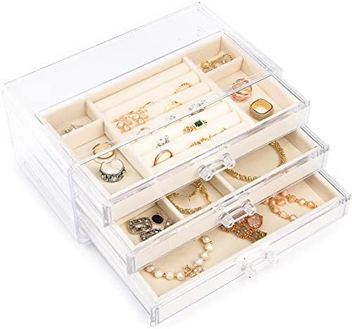 WUWEOT Acrylic Jewelry Box, Velvet Earring Ring Organizer, Clear Necklace Storage with 3 Drawers ... | Amazon (CA)