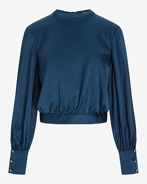 Satin Mock Neck Tie Open Back Top | Express