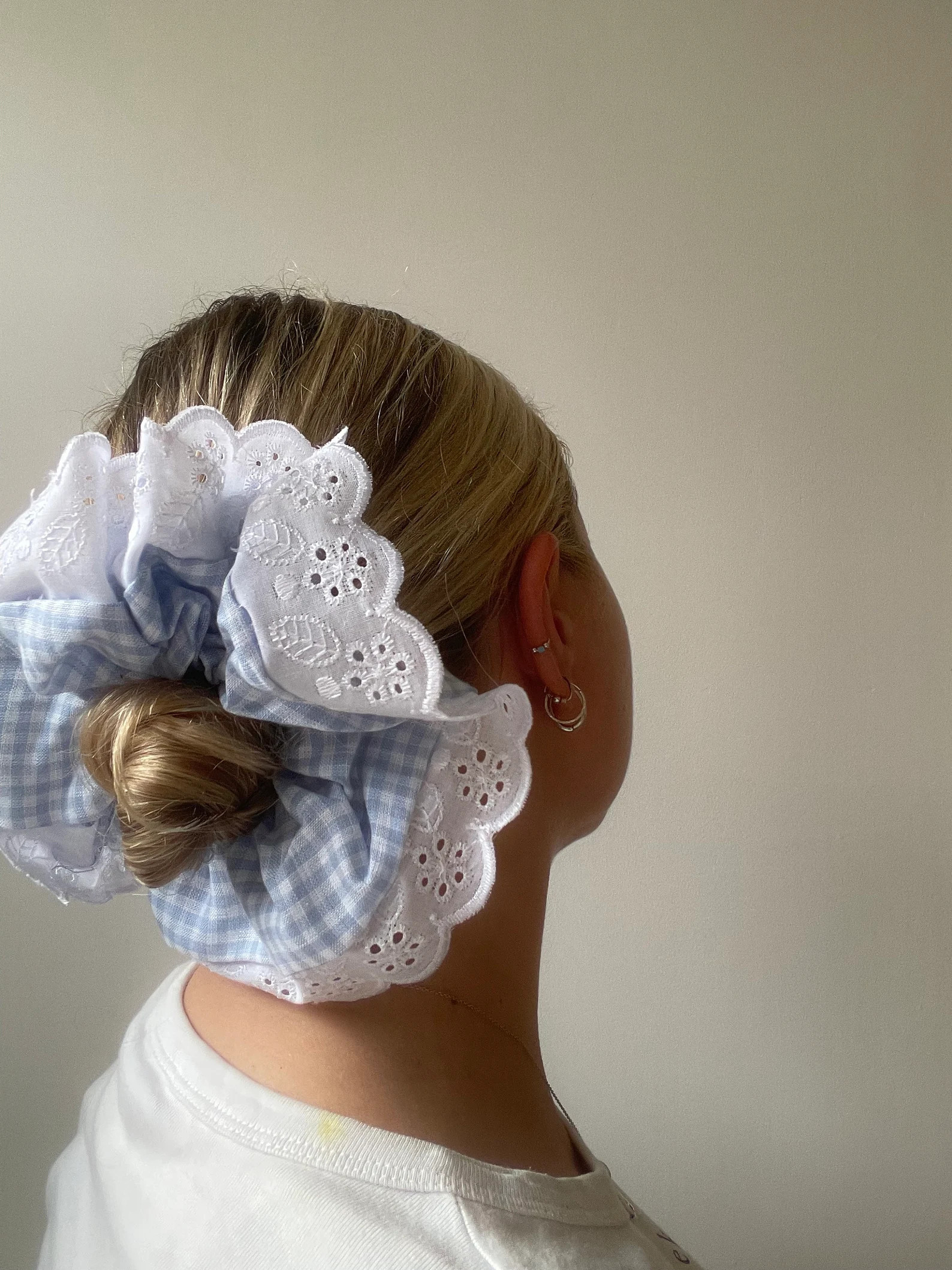 Giant Baby Blue and Gingham Scrunchie - Etsy UK | Etsy (UK)