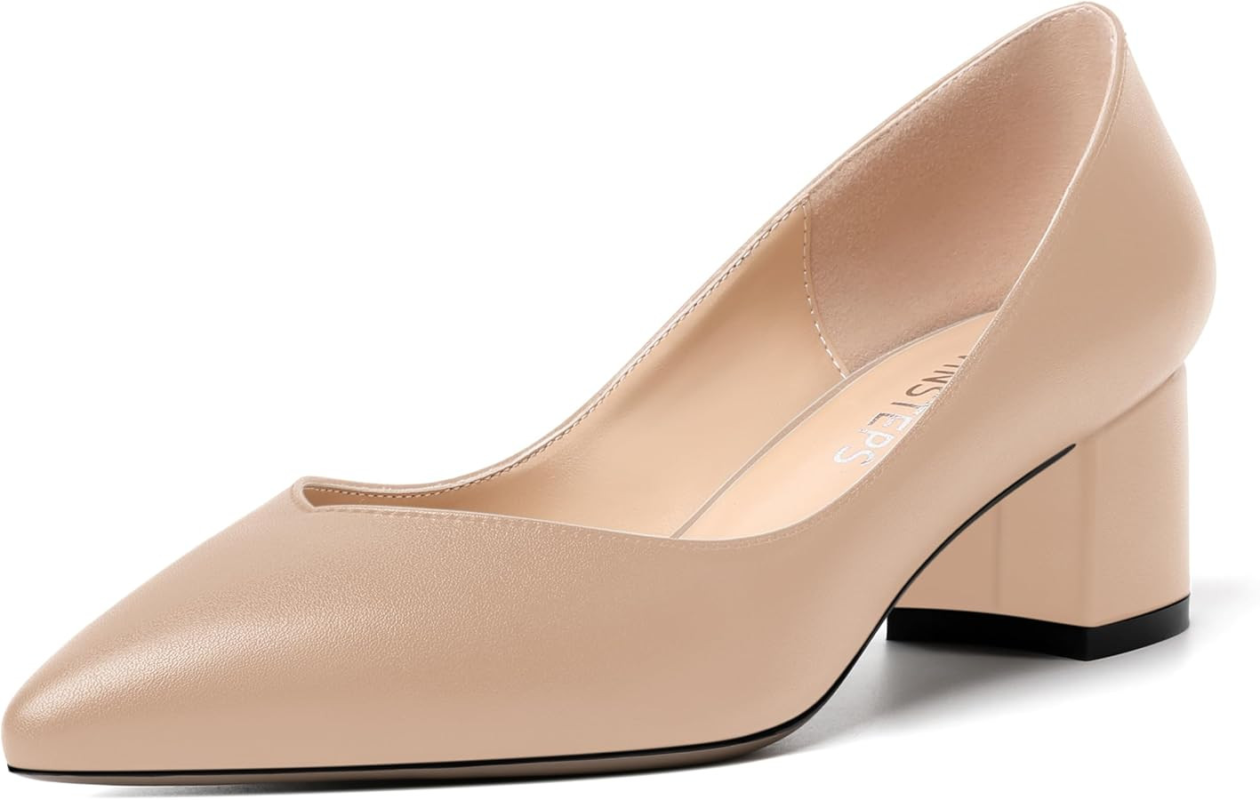 MOVINSTEPS Womens Pointed Toe Slip On Dress Dating Chunky Low Heel Pumps Shoes 2 Inch | Amazon (US)