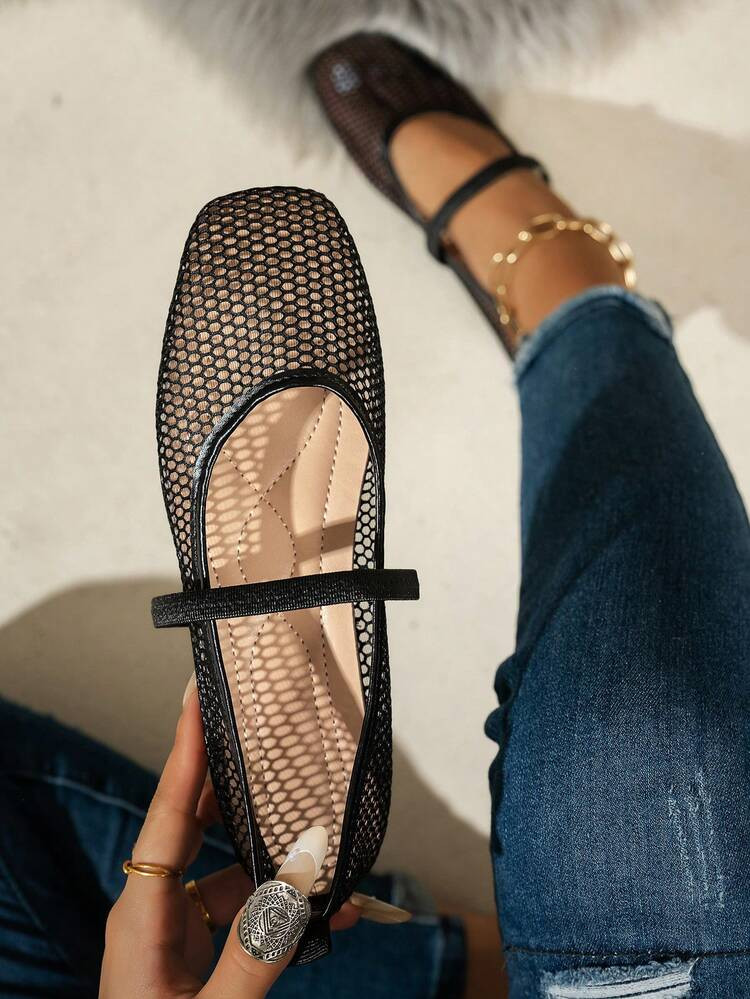 Women's Lightweight Breathable Hollow Mesh Flat Ballet Shoes, Casual Comfortable Slip-On Shoes For Daily Commute, Summer | SHEIN