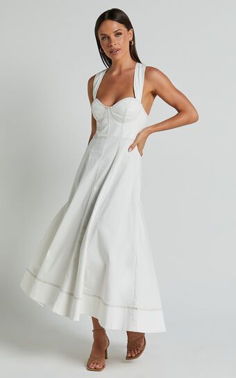 Edeline Midi Dress - Wide Strap Sweetheart Bust Dress in White | Showpo (US, UK & Europe)