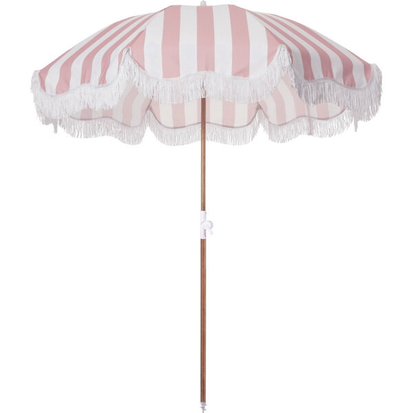 Holiday Lightweight Beach Umbrella, Crew Pink Stripe | Maisonette