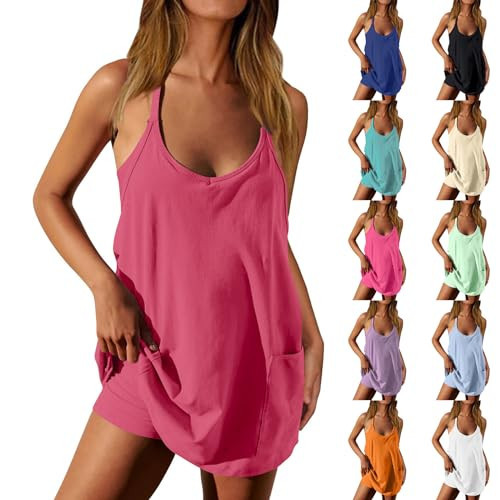 Hot Shot Mini Dress Tennis Dress with Shorts Underneath Sleeveless Active Skort Overall Romper Dress Athletic Workout Dress with Built in Shorts Cute Summer Sporty Golf Dresses Sundress with Pockets | Amazon (US)