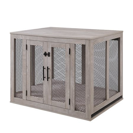 Unipaws Dog Crate with Cushion and Tray Wooden and Metal Net Dog Kennels with Double Doors Large Cra | Walmart (US)