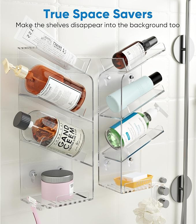 Acrylic Shower Caddy Shelves, Clear Slanted Shampoo Holder for Shower Wall Mounted, Transparent A... | Amazon (US)