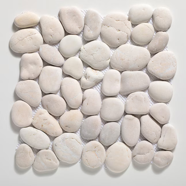 Tile Connection Classic Pebble Off White 12-in x 12-in Natural Stone Quartz Pebble Floor and Wall... | Lowe's