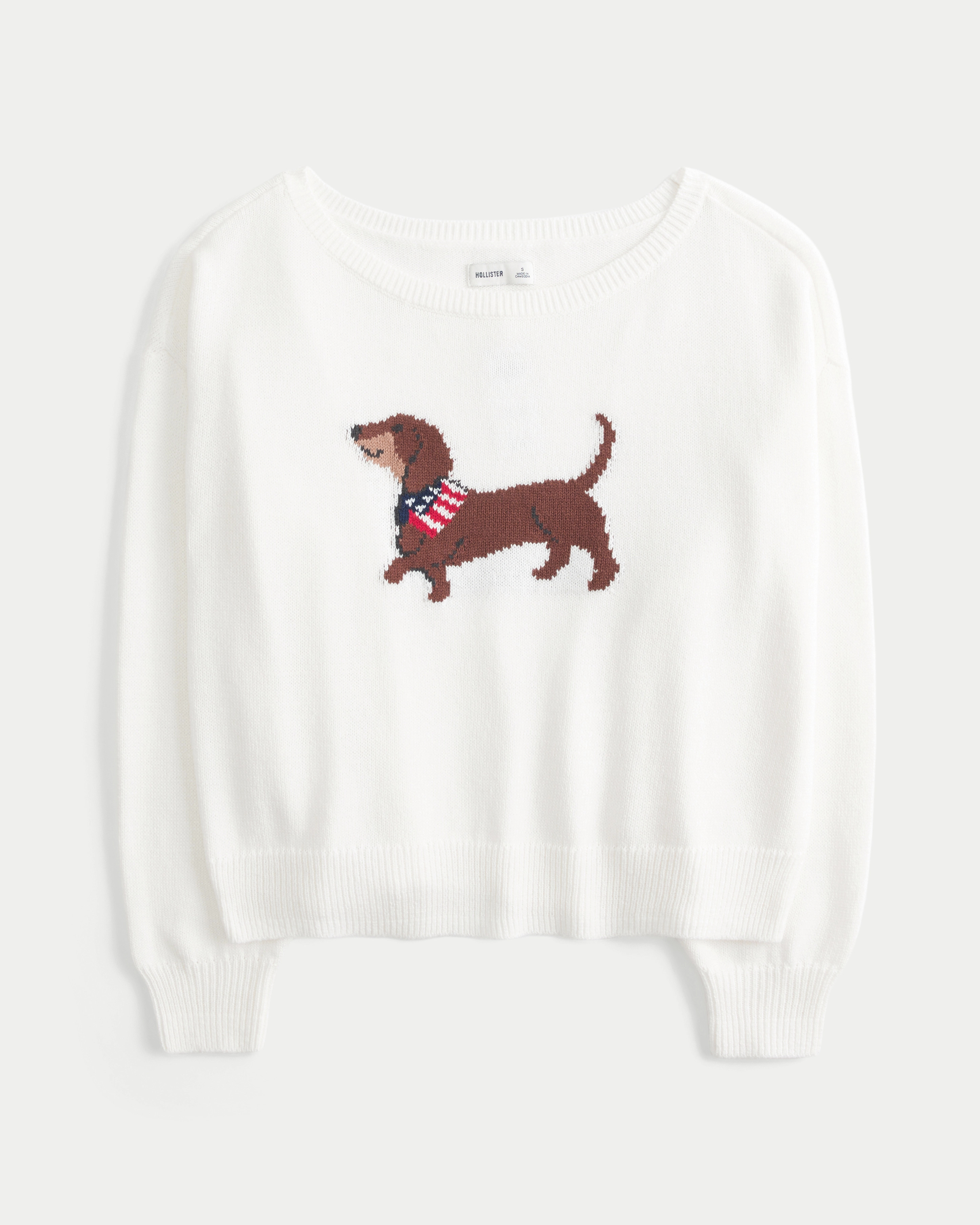 Slouchy Off-the-Shoulder Dachshund Graphic Sweater | Hollister (US)