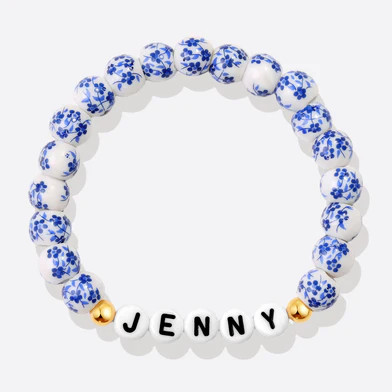 Blue Porcelain Floral Beaded Bracelet for Mom & Grandma | Mint & Lily