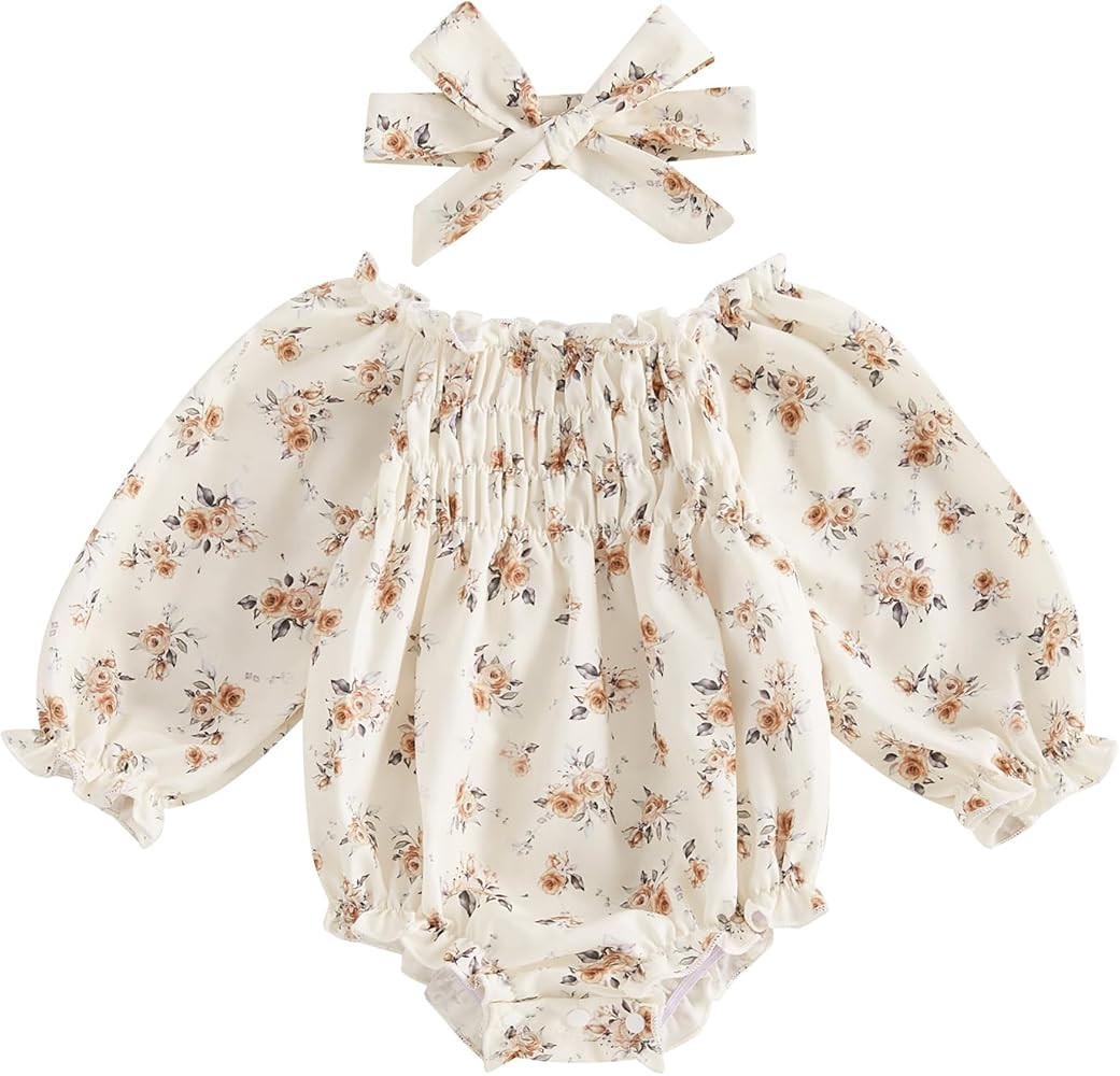 Sasaerucure Spring Infant Baby Girl Long Sleeve Romper Floral Bodysuit Headband Fall Winter Cloth... | Amazon (US)