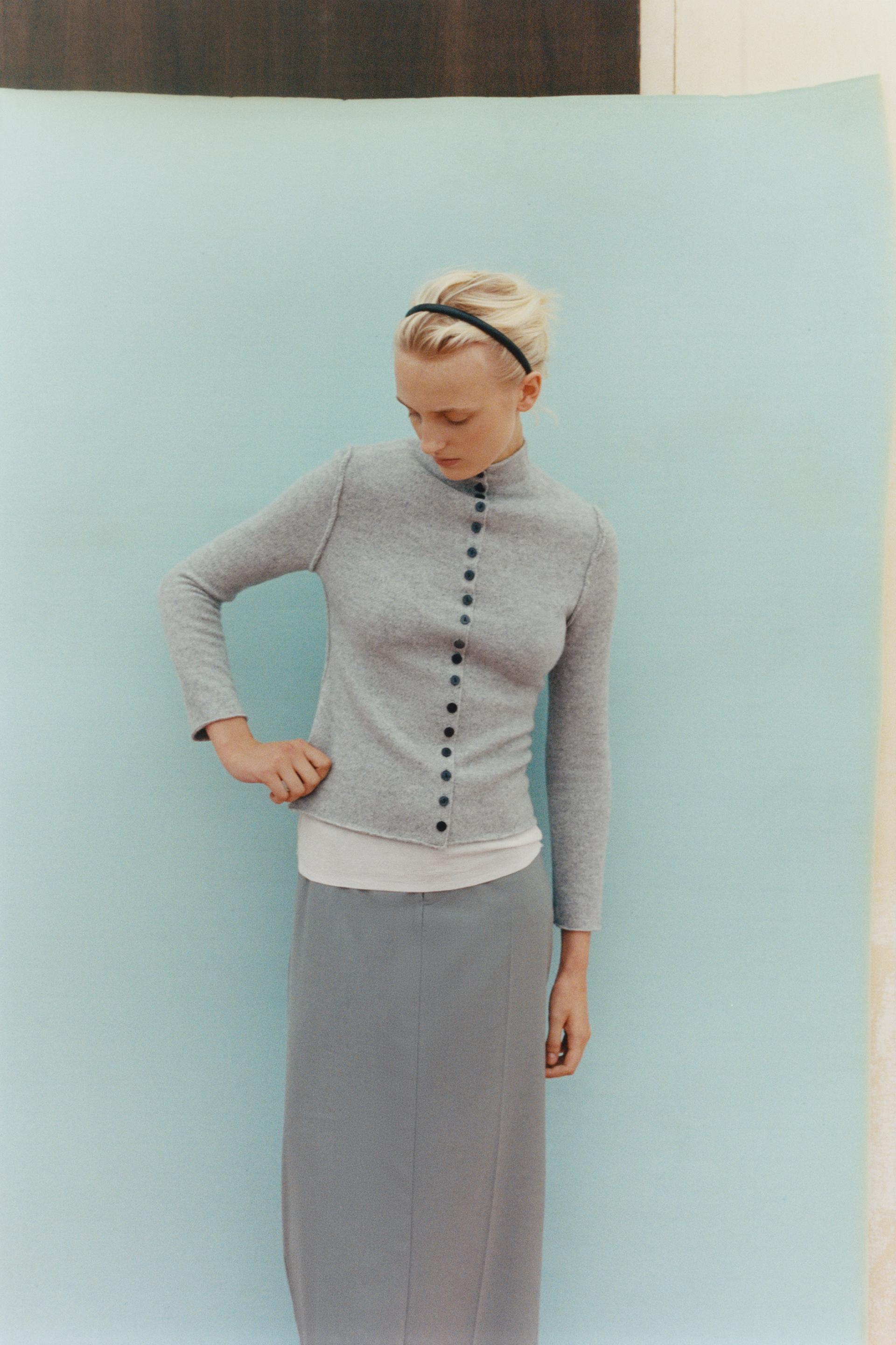 Zara - 100% Wool Short Sleeve Sweater - Women - Light Blue - Women | Zara US