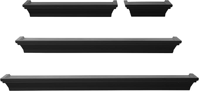Melannco Floating Wall Mount Molding Ledge Shelves, Set of 4, Black | Amazon (US)