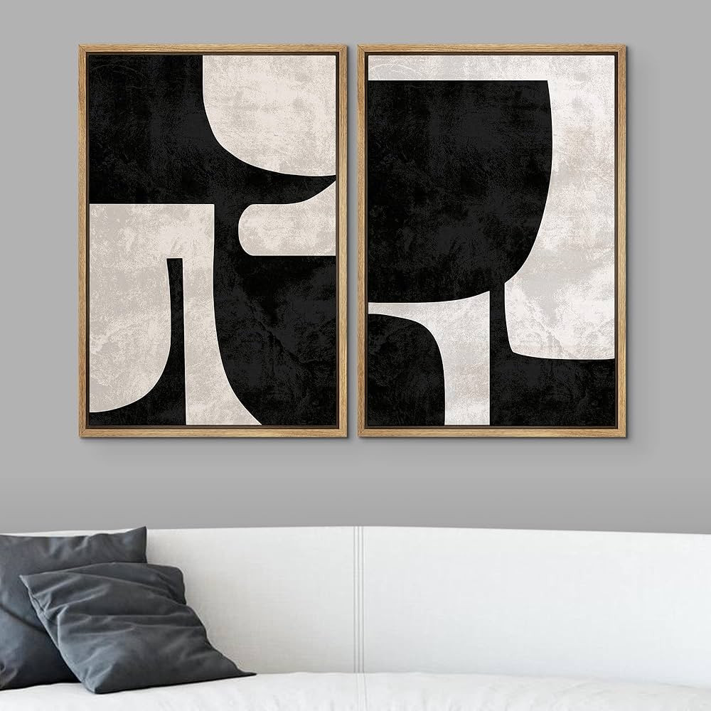 SIGNWIN Framed Canvas Print Wall Art Set Mid-Century Black Polygon Variety Abstract Shapes Illustrat | Amazon (US)