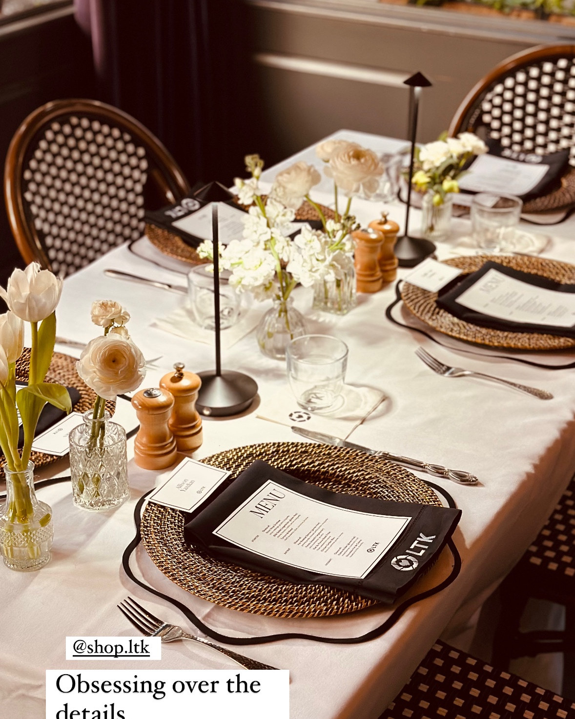 We embraced the fall chocolate and black pairing trend for these beautiful tabletops. I especially love the table lamps with tiny shades- how cute are they?! 
Getting our Thanksgiving week table plans together and this is a good one! 

#LTKSeasonal #LTKHome #LTKWedding