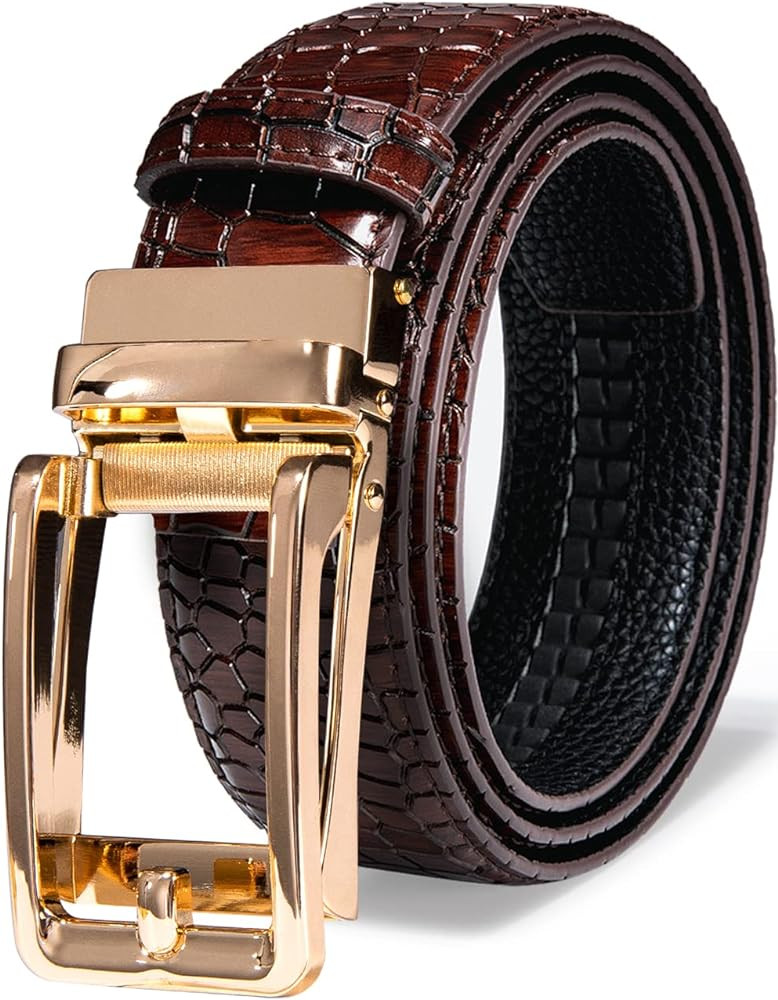Barry.Wang Mens Belts Leather Ratchet Automatic Buckle Slide Click 1 3/8" Designer Dress Fashion ... | Amazon (US)