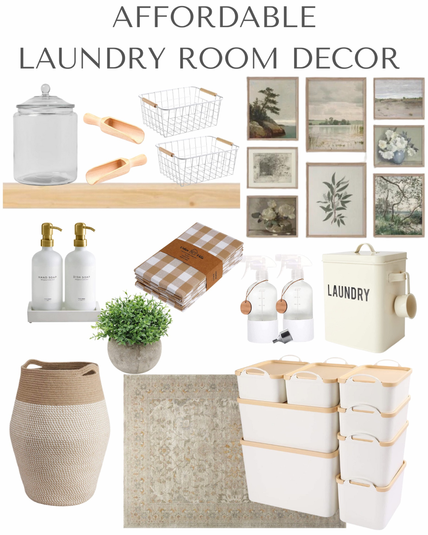 Sharing simple ways you can add affordable decor to your laundry room!  Baskets, bins, rugs, artwork, open shelves, canisters  

#LTKFind #LTKhome #LTKunder100