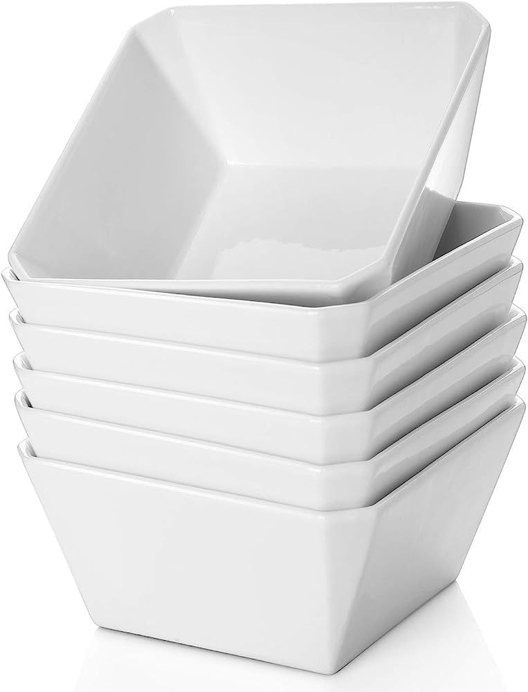 Samsle Porcelain Cereal Bowls, 16 oz Square Serving Bowls Set, 5 Inch White Ceramic Bowls for Sal... | Amazon (US)
