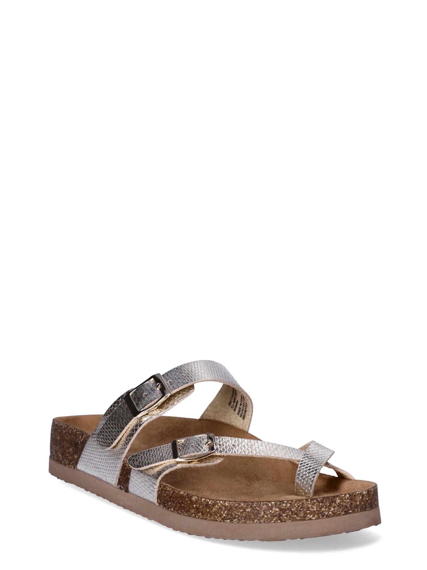 Time and Tru Women's Asymmetric Strap Footbed Sandals, Sizes 6-11, Wide Width Available | Walmart (US)