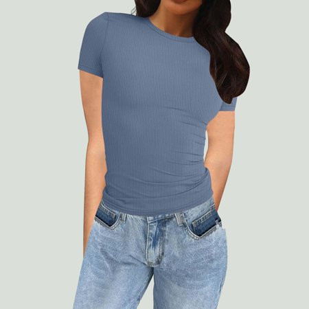 Gray Tshirts for Women Fashion Casual Solid Color Slim Fit Short Sleeve T Shirt Womens Shirts | Walmart (US)